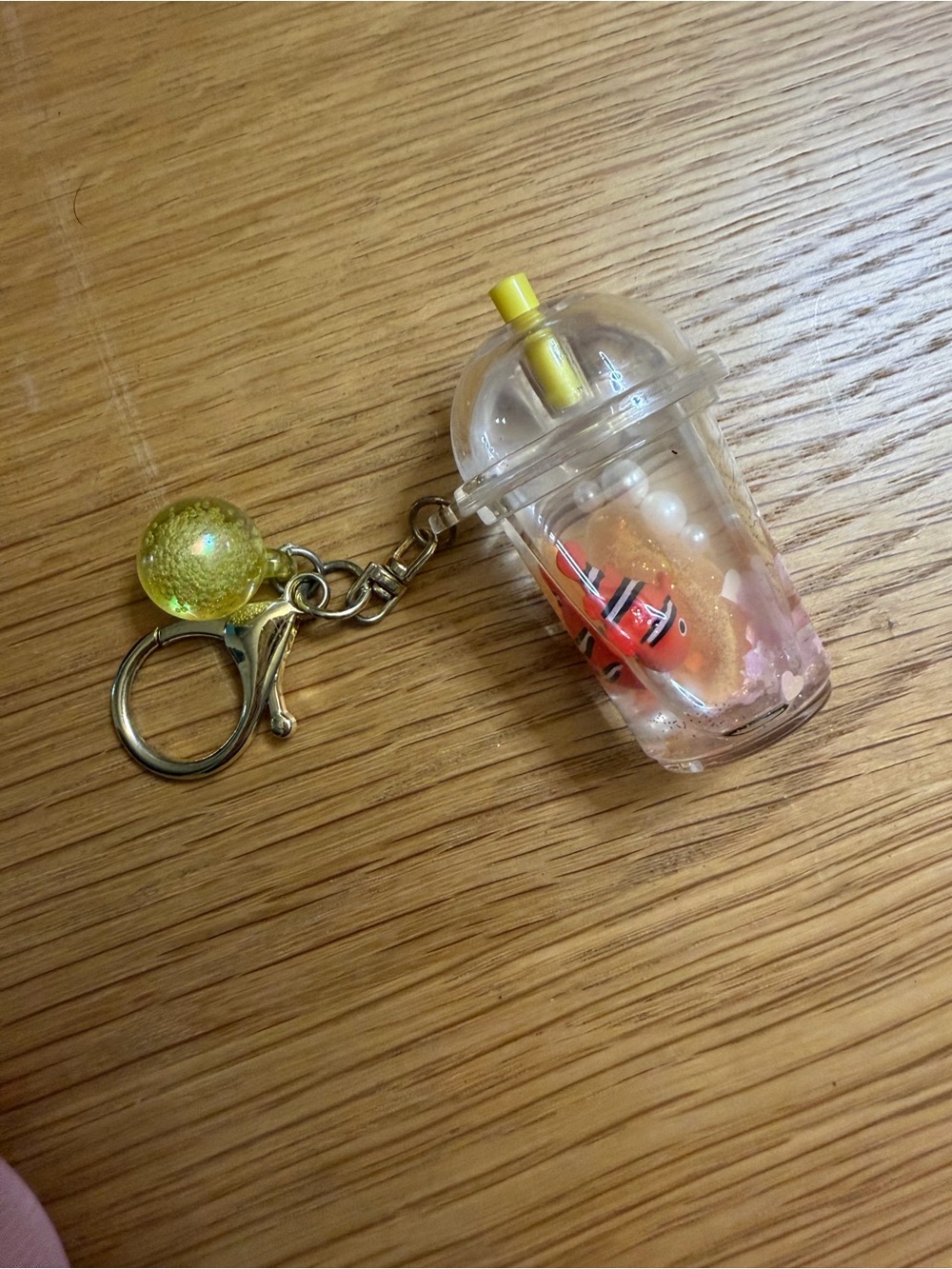 Clear Yellow Mini Drink Keychain with Orange Fish Charm